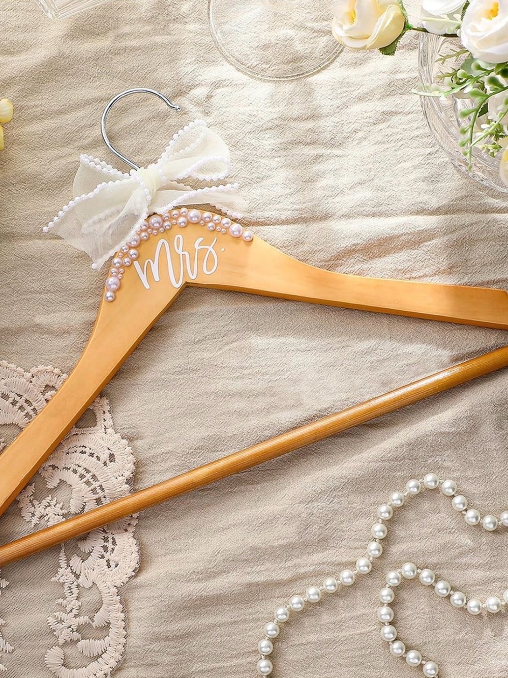Mrs. Wooden Bridal Hanger with Pearl Accents
